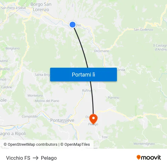 Vicchio FS to Pelago map
