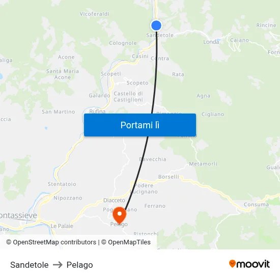 Sandetole to Pelago map