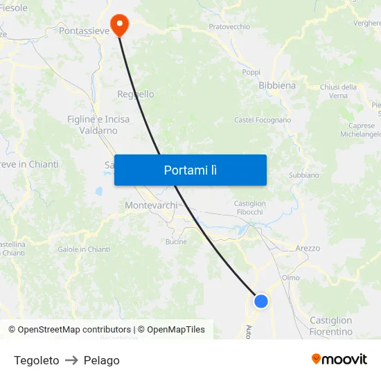 Tegoleto to Pelago map