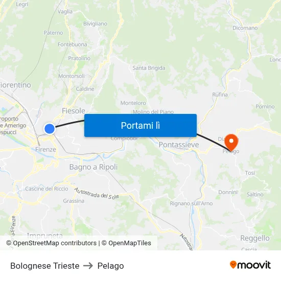 Bolognese Trieste to Pelago map