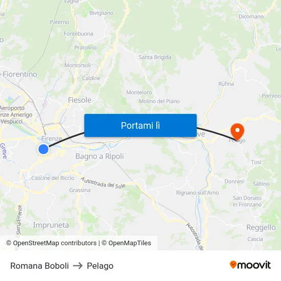 Romana Boboli to Pelago map