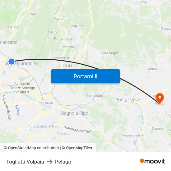 Togliatti Volpaia to Pelago map