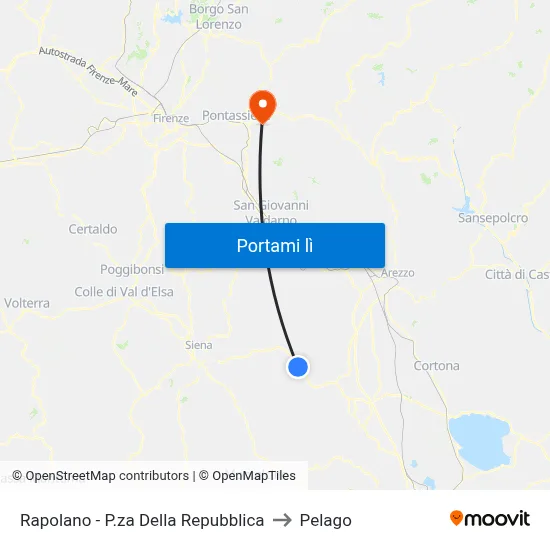 Rapolano - P.za Della Repubblica to Pelago map