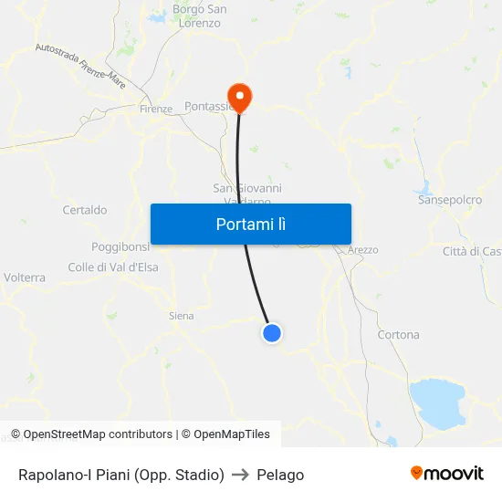 Rapolano-I Piani (Opp. Stadio) to Pelago map