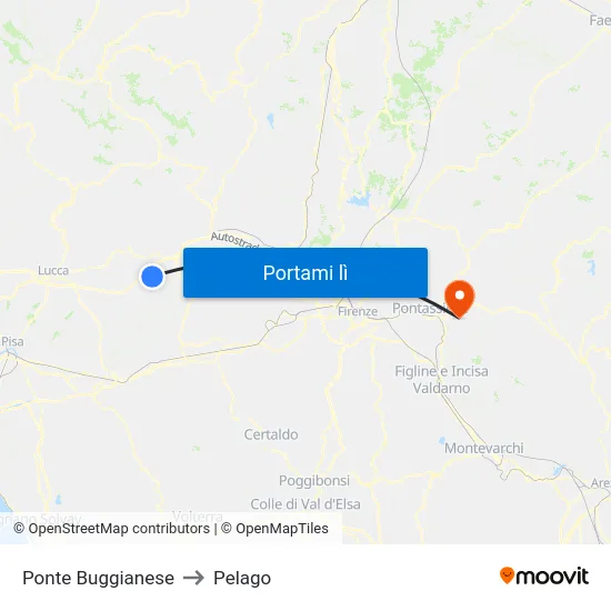 Ponte Buggianese to Pelago map