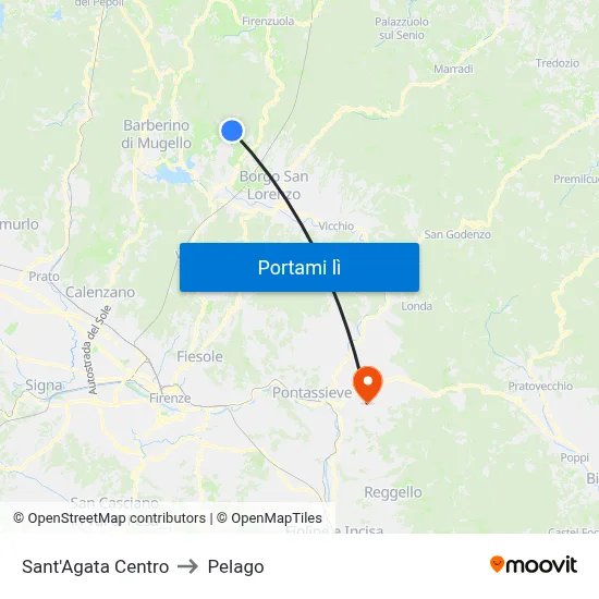 Sant'Agata Centro to Pelago map