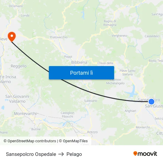 Sansepolcro Ospedale to Pelago map