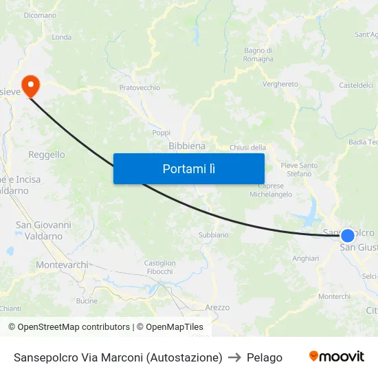 Sansepolcro Via Marconi (Autostazione) to Pelago map