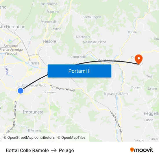 Bottai Colle Ramole to Pelago map