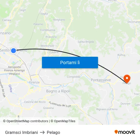 Gramsci Imbriani to Pelago map