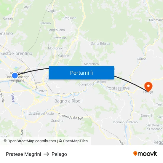 Pratese Magrini to Pelago map