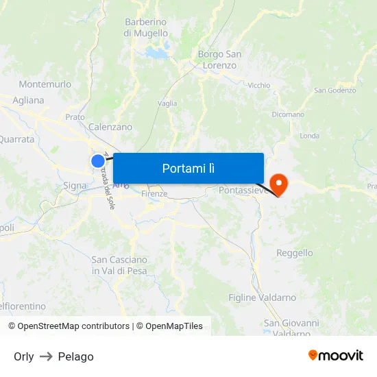 Orly to Pelago map