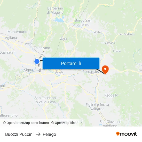 Buozzi Puccini to Pelago map