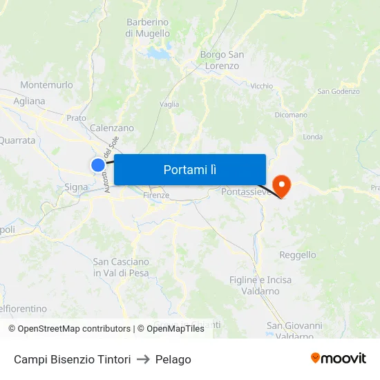 Campi Bisenzio Tintori to Pelago map