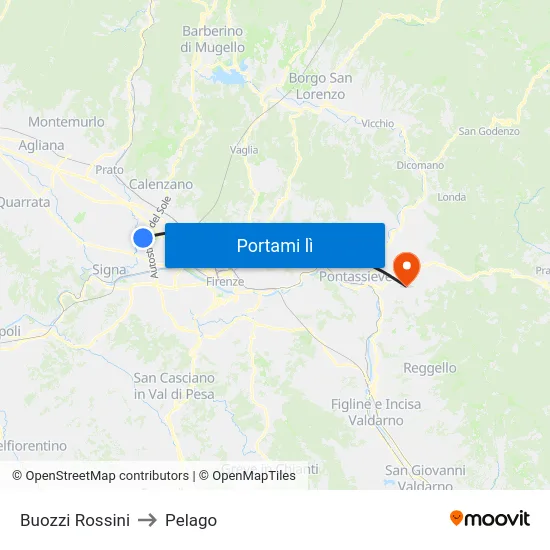 Buozzi Rossini to Pelago map