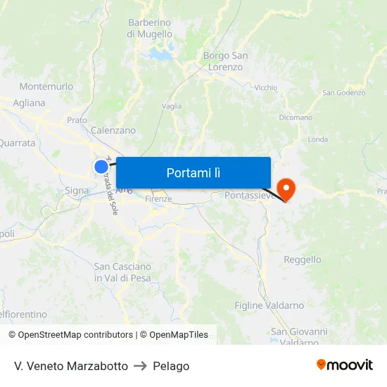 V. Veneto Marzabotto to Pelago map