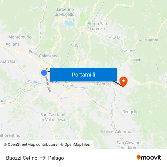 Buozzi Cetino to Pelago map