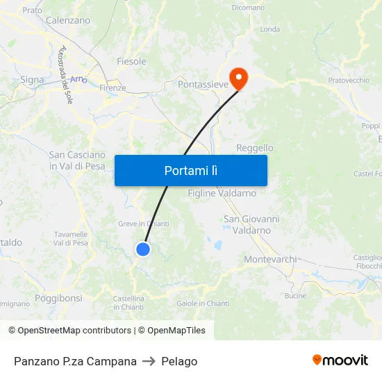Panzano P.za Campana to Pelago map
