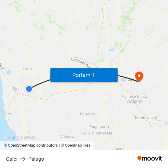 Calci to Pelago map