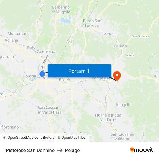 Pistoiese San Donnino to Pelago map
