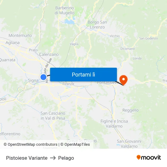 Pistoiese Variante to Pelago map