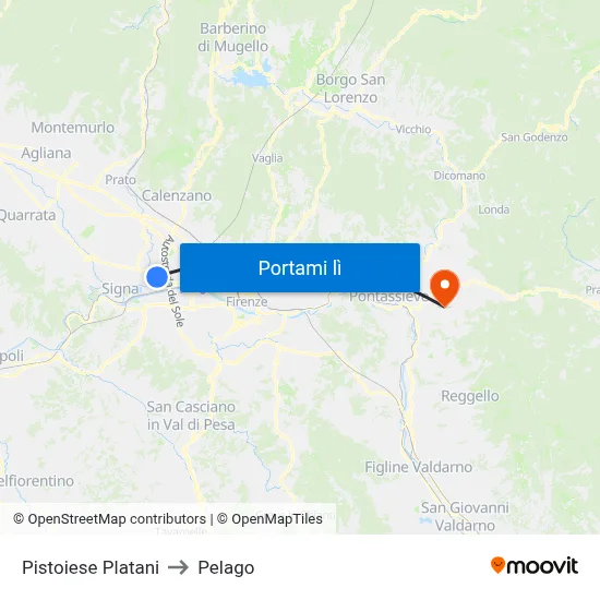 Pistoiese Platani to Pelago map