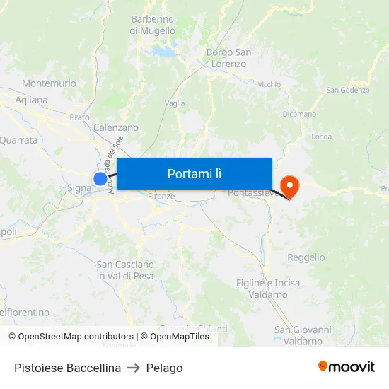 Pistoiese Baccellina to Pelago map