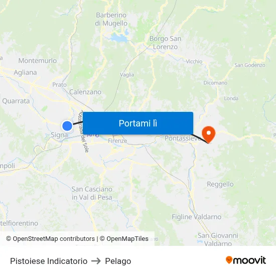 Pistoiese Indicatorio to Pelago map