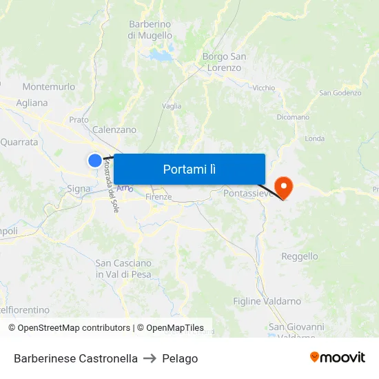 Barberinese Castronella to Pelago map