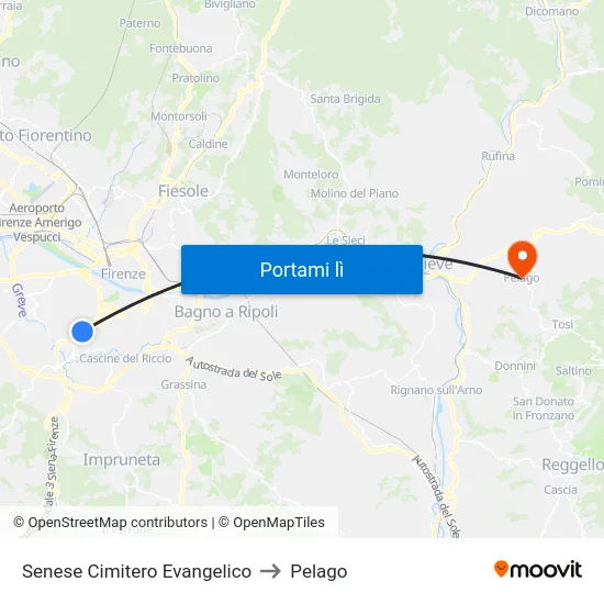 Senese Cimitero Evangelico to Pelago map