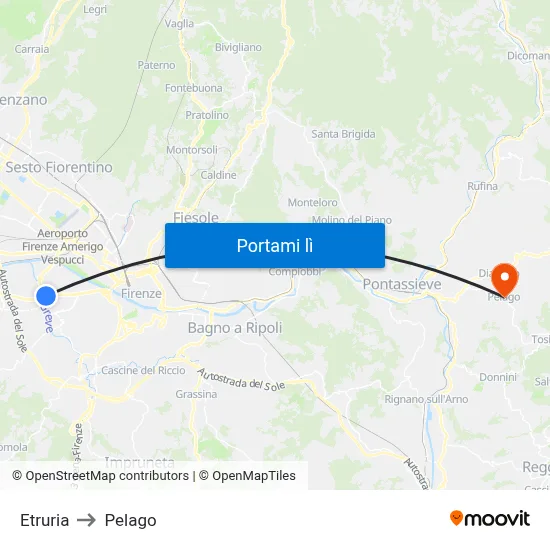 Etruria to Pelago map