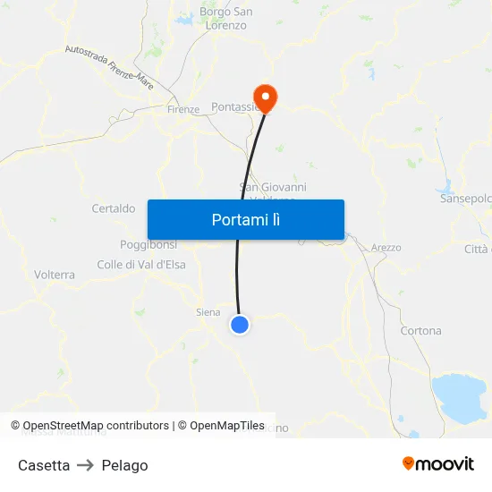 Casetta to Pelago map