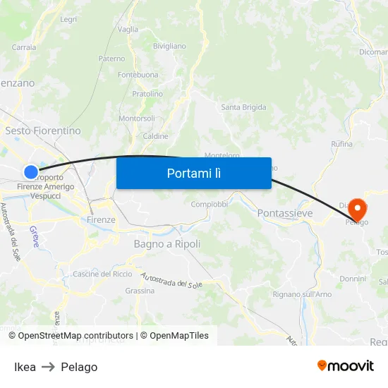 Ikea to Pelago map