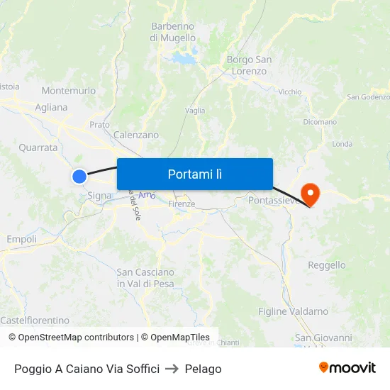 Poggio A Caiano Via Soffici to Pelago map