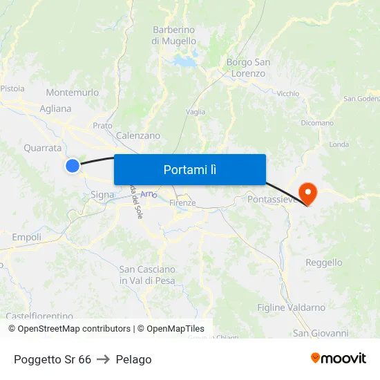 Poggetto Sr 66 to Pelago map