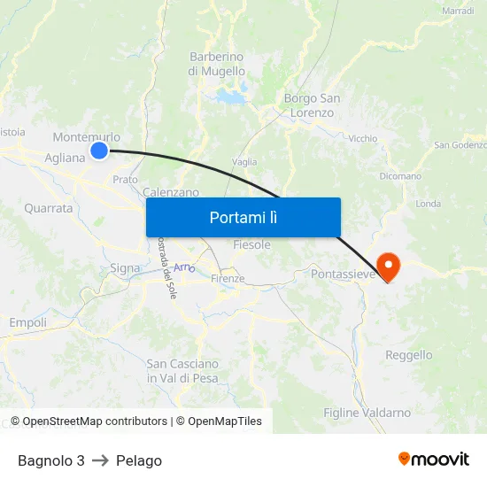 Bagnolo 3 to Pelago map