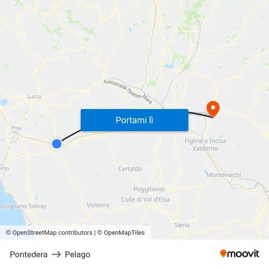 Pontedera to Pelago map
