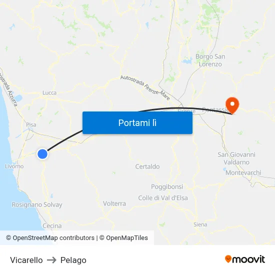 Vicarello to Pelago map