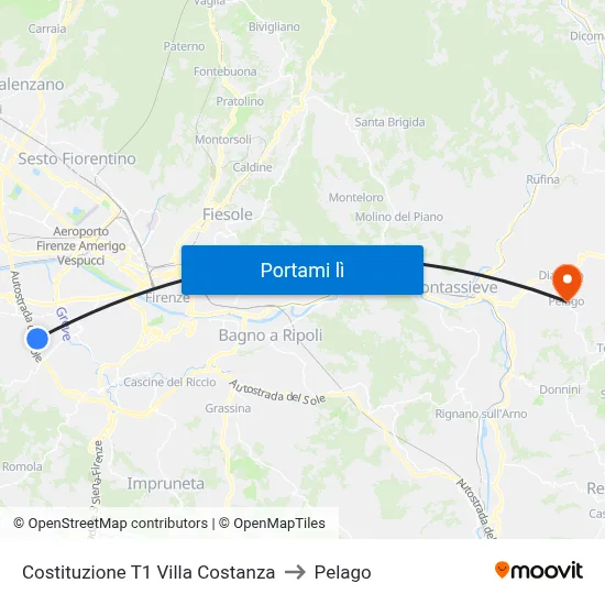 Costituzione T1 Villa Costanza to Pelago map