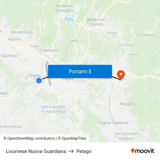 Livornese Nuova Guardiana to Pelago map