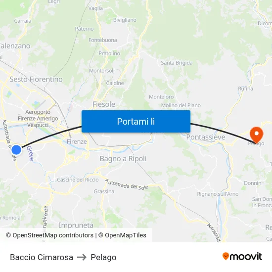 Baccio Cimarosa to Pelago map