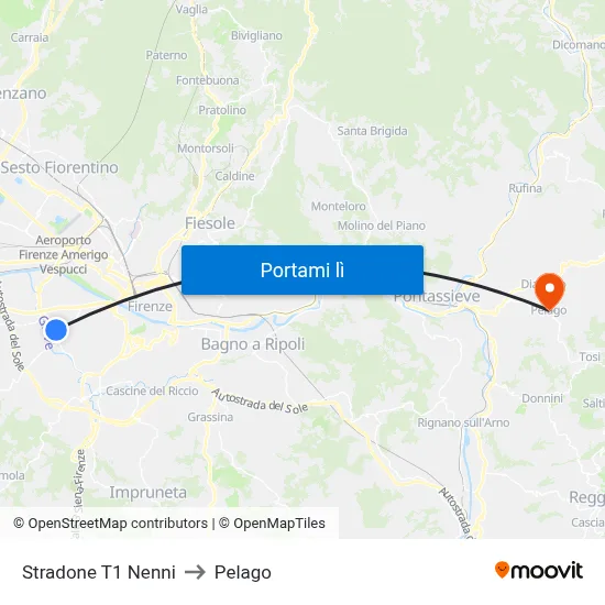 Stradone T1 Nenni to Pelago map
