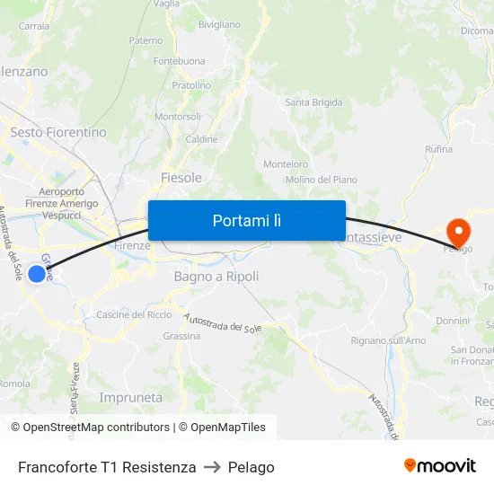 Francoforte T1 Resistenza to Pelago map