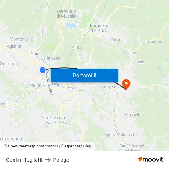 Confini Togliatti to Pelago map