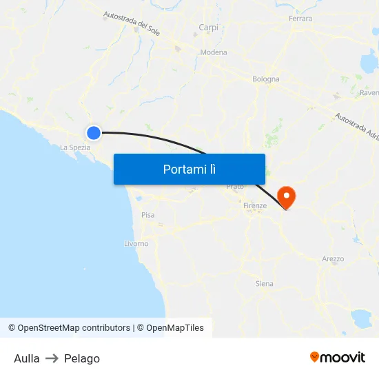Aulla to Pelago map