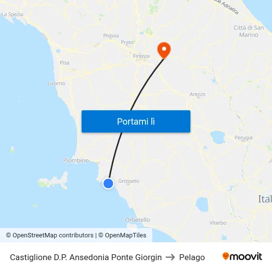Castiglione D.P. Ansedonia Ponte Giorgin to Pelago map