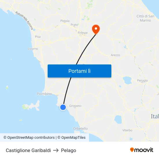 Castiglione Garibaldi to Pelago map