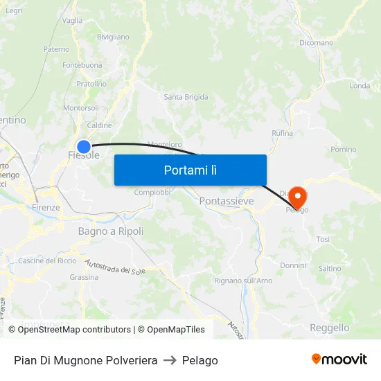 Pian Di Mugnone Polveriera to Pelago map
