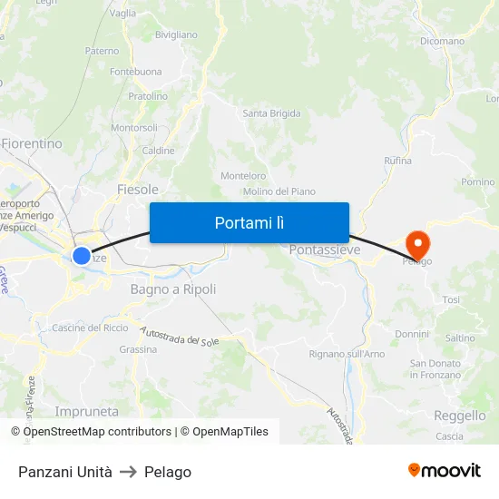 Panzani Unità to Pelago map
