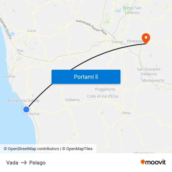 Vada to Pelago map